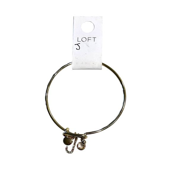 NWT LOFT Gold Tone Pave Rhinestone Initial Charm Bangle Bracelet - LETTER J - Picture 1 of 10